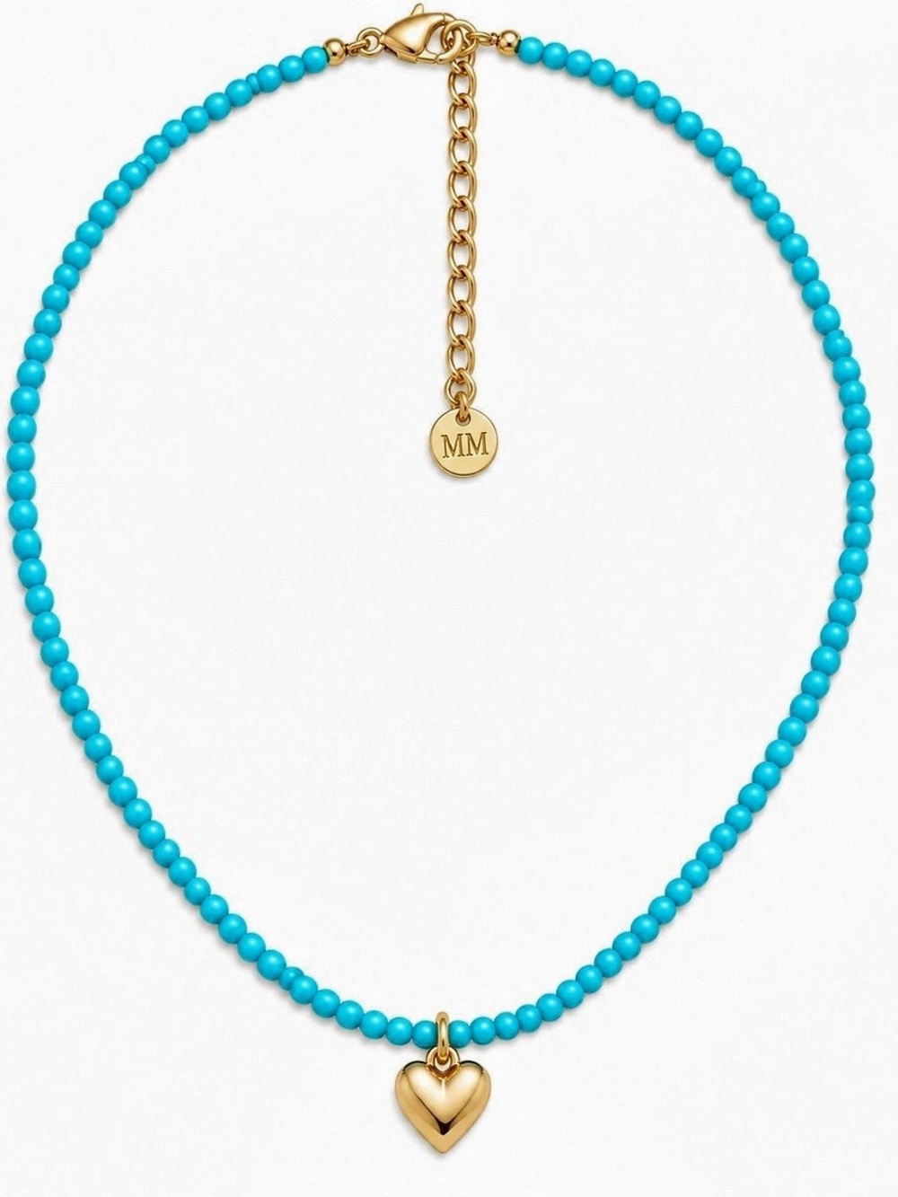 Mayamar Turquoise Blue Beaded gold Heart Pendant Necklace
